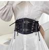 Gothic Style Black Lace-up Waist Belt for Women, Leather Outer Wear Waist Cincher Matching Dresses