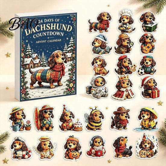 Christmas Tree Decorations 24 Days Dachshund Advent Calendar with Acrylic Pendants, Countdown for Gift Box Set Holiday Decorations, Cute Hanging