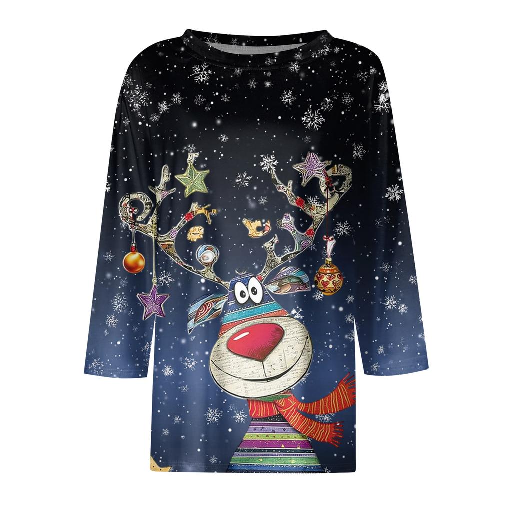 Women's Round Neck Tops Cotton Women's Casual Fashion Floral Print Long Sleeve O-Neck Pullover Top Blouse