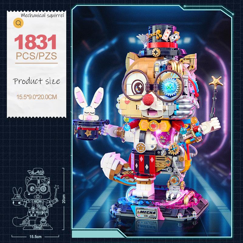 LOZ-1956 Luminous Mechanical Squirrel Sorcerer Puzzle Model Assembled Children's Adult Building Blocks Toy Holiday Gift