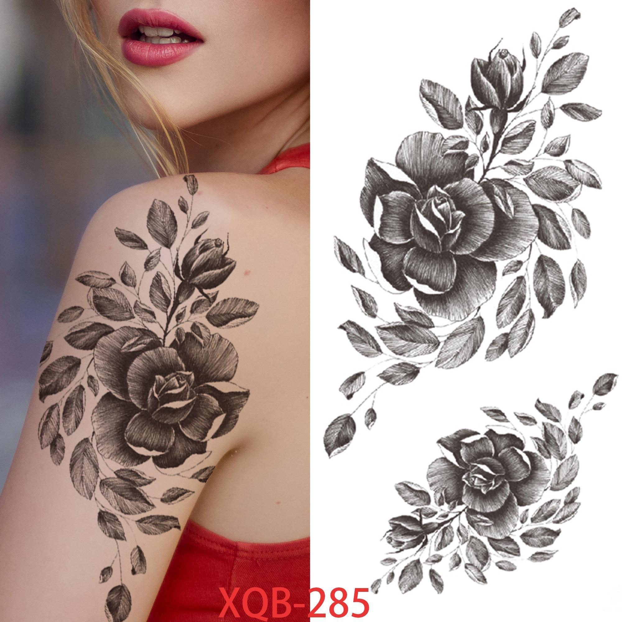 

1 ШТ. 210*114 ММ Сексуальный Цветочный Узор Временные Татуировки Черной Розы для Женщин Водонепроницаемые Поддельные Татуировки для Рук Боди-Арт Рукав Наклейка Для Тела XQB-285