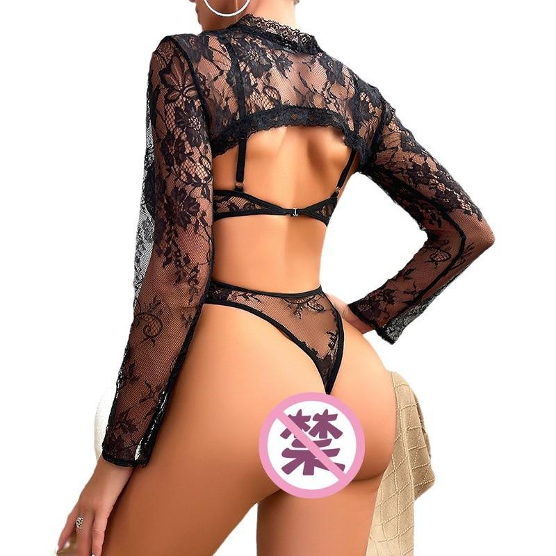New sex underwear sexy lace perspective lace onesie split two-piece set