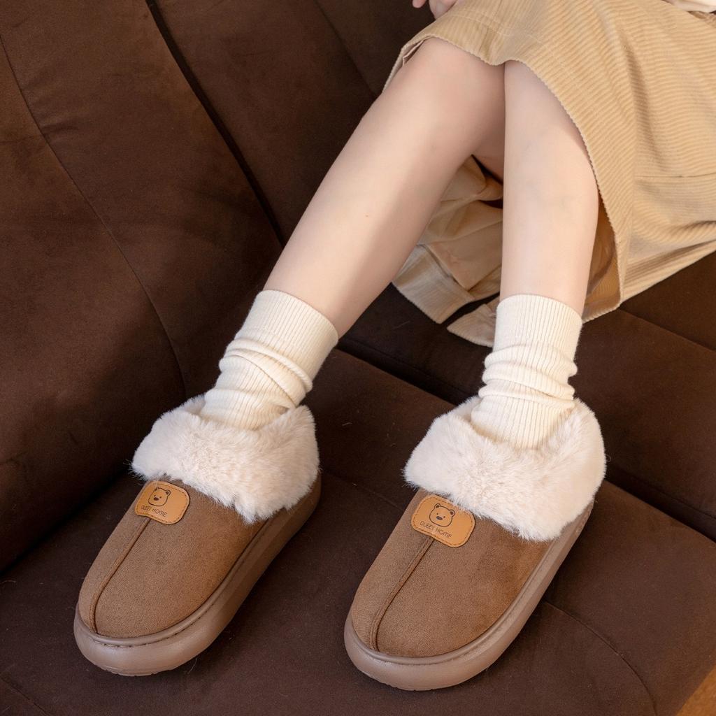 Bag Heel Cotton Shoes for Women In Autumn and Winter, Warm Home, Thick Soled Plush Cotton Slippers for Women Wearing Snow Boots