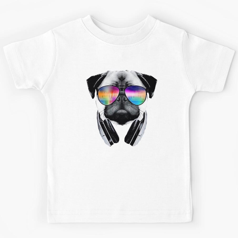 Trippy Pug Dog Wearing Music Equalizer Sunglasses Kids T-Shirt 140