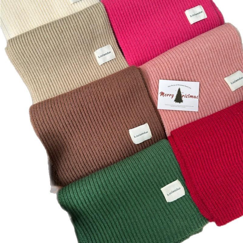Scarf women's winter new red autumn and winter high-end atmosphere Christmas soft waxy knitted wool scarf