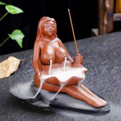 Air Freshener Brown  Mermaid Ceramic Backflow Cone Holder Smoke Censer Incense Burner