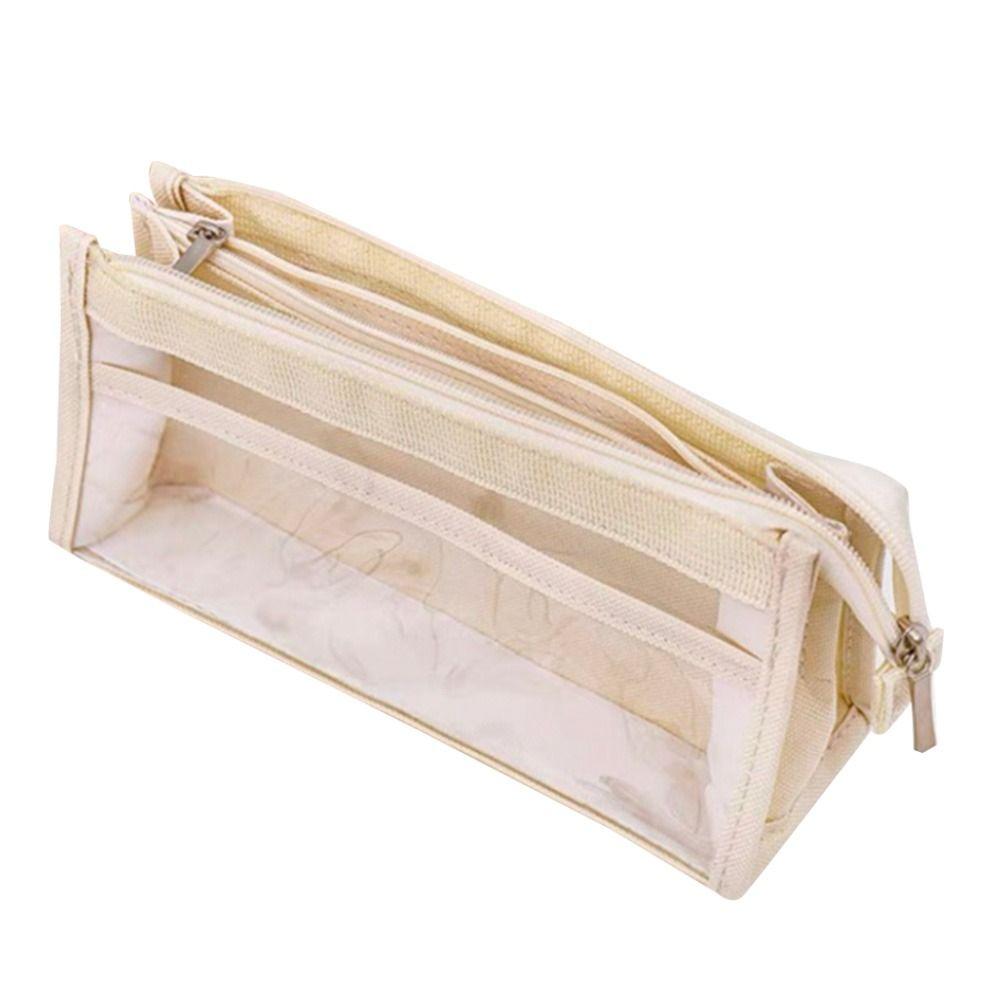 Six-Layer Pencil Bag Transparent Zipper Pouch New Makeup Bag  Students