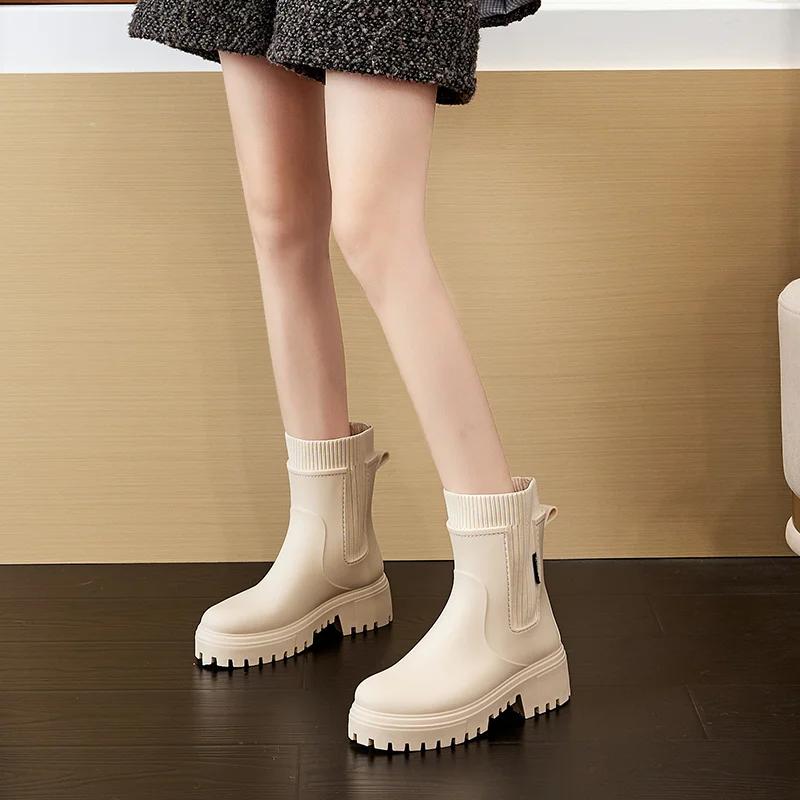 Women's Elastic Mouth New Style Rain Boots Low Rise Rain Boots Waterproof and Anti Slip Rain Boots Can Be Worn Outdoors