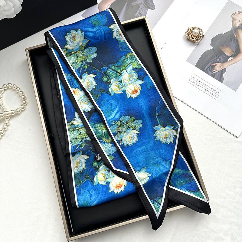 Double-sided Long Strip Small Silk Scarf Women's Professional Wear Spring and Summer New Decorative Small Scarf Tied Hair Band Streamer