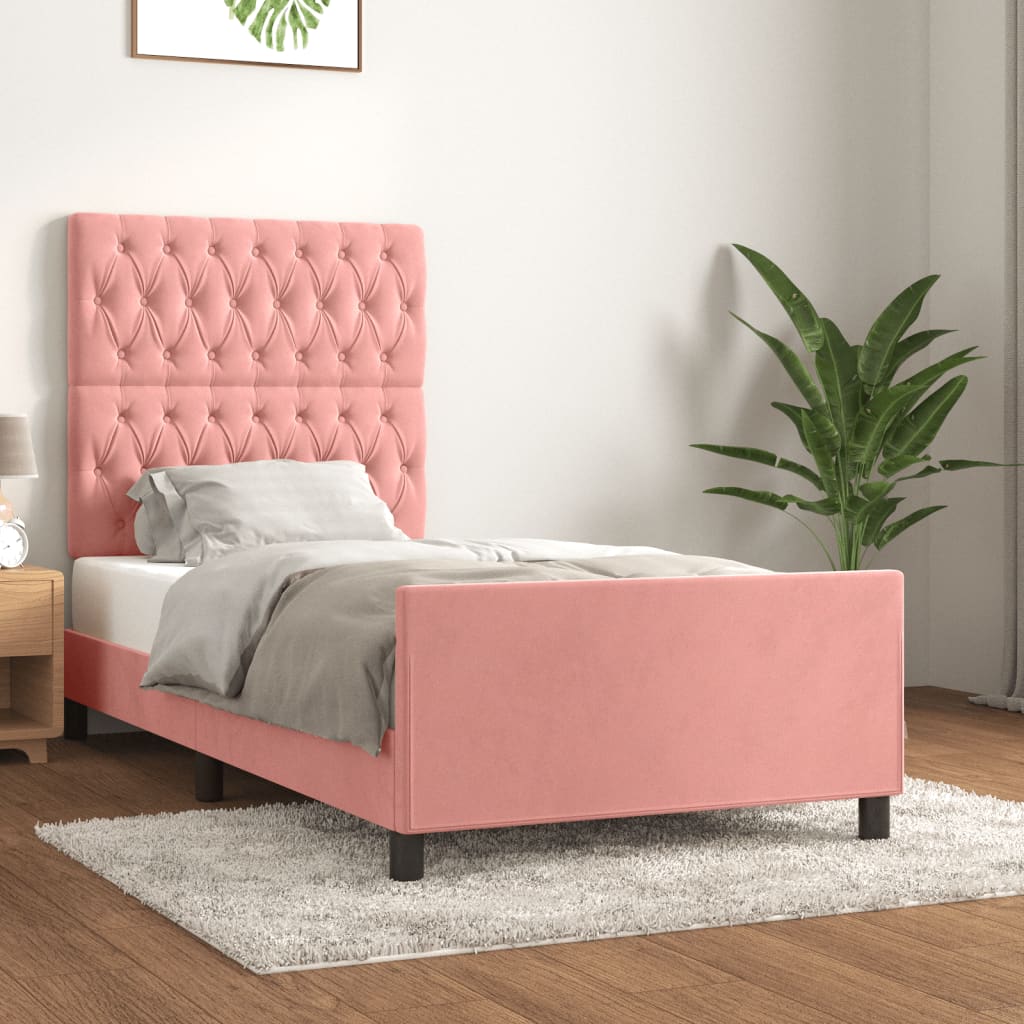Pink Velvet Bed Frame with Adjustable Headboard 100 x 200 cm