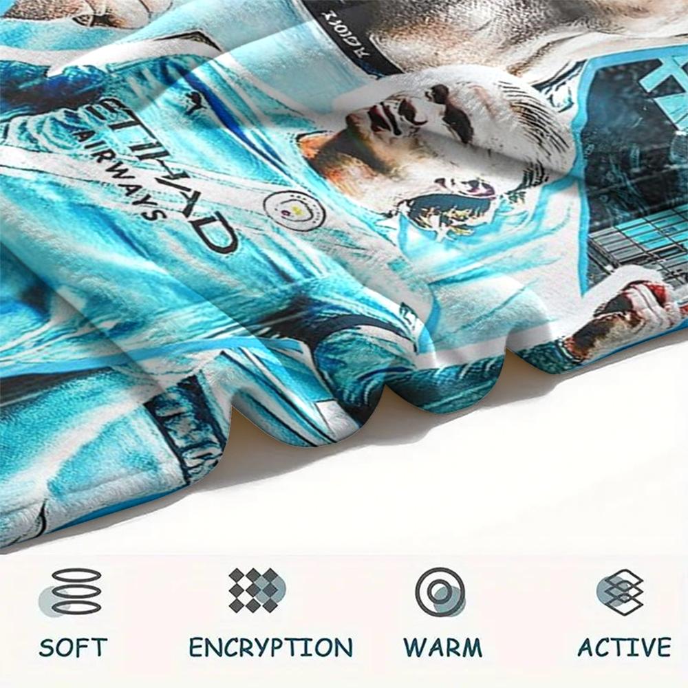 1Pc Erling Haaland Print Flannel Blanket, High quality Comfortable for All Seasons, Home Decor, Warmth and Comfort, Perfect for Christmas GiftS