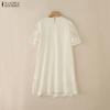 ZANZEA Women Casual Round Neck Lace Patchwork Short Sleeve Dress
