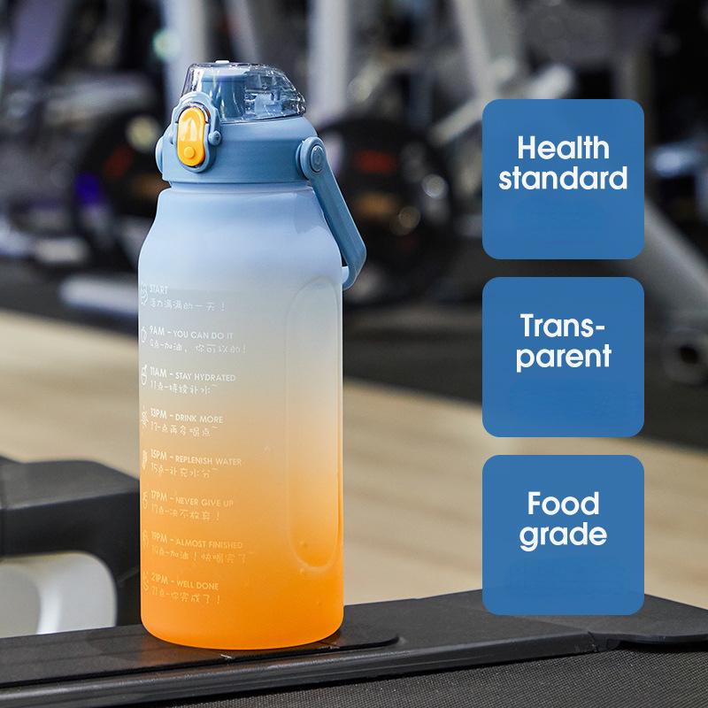 2L Velkokapacitní láhev na vodu se slámkou Plastová láhev na vodu v přechodové barvě Vysoce kvalitní pitná konvice Venkovní sportovní láhev