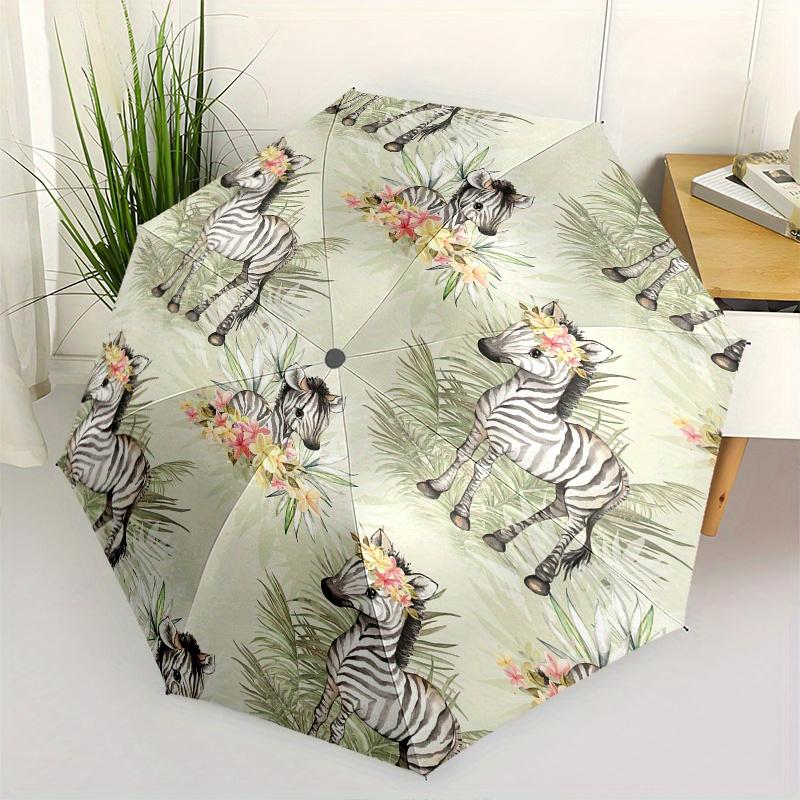 

Zebra Floral Pattern Automatic Folding Umbrella 8 rib Lightweight Design, Durable Iron Frame, Compact and Portable, Perfect Gift for Birth