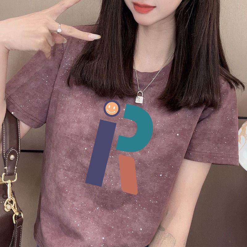 Women's Summer Short Sleeve Sequin T-Shirt - Slimming, High-End Fashionable Petite Top