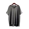 2021 Summer Women's Plus Size Loose Casual V-Neck T-Shirt, European & American Style, Medium-Long Length (Fits Up To 260 Pounds)