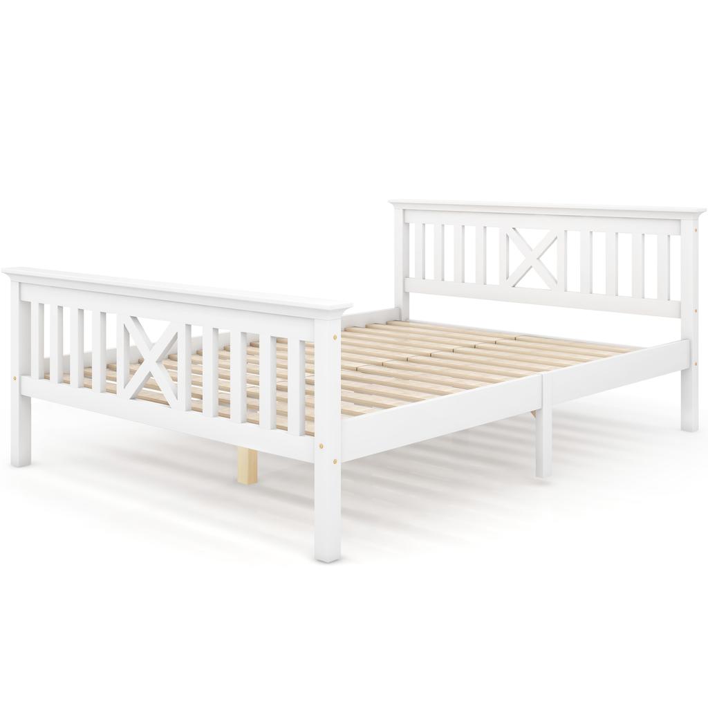 Holzbett Doppelbett aus Bettgestell mit Lattenrost Holzbett mit Kopfteil - 140 x 200 cm Massivholz Kinderbett Jugendbett Kiefer Massiv Weiß
