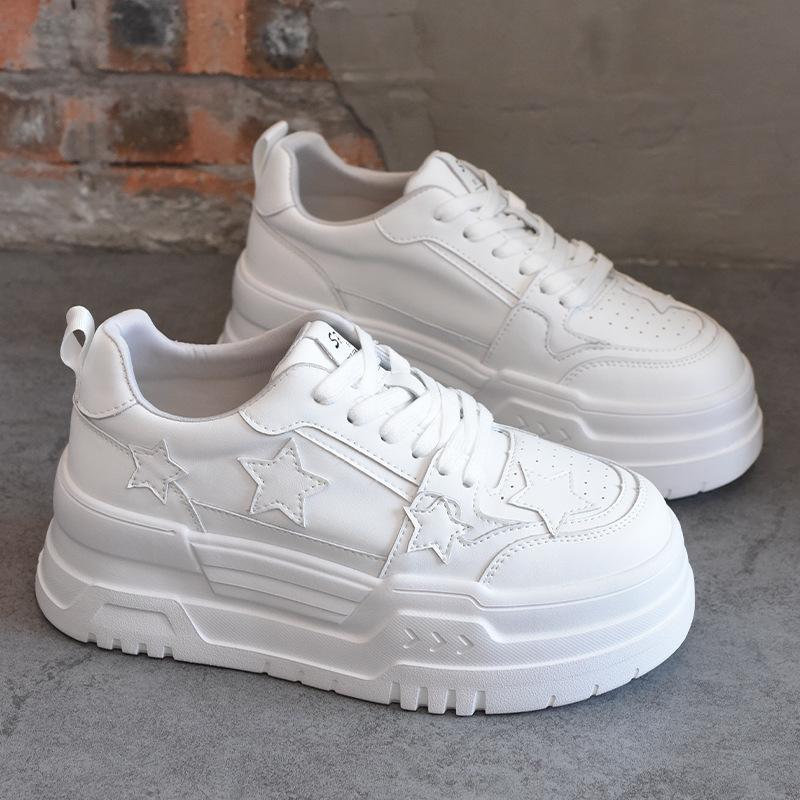 Small Height Increase Thick-soled Soft Leather Female New Student Comfortable Versatile Star Non-slip Board Shoes