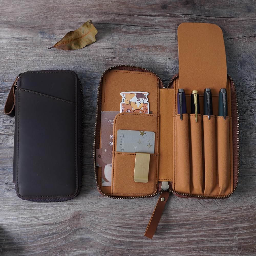 Handgefertigtes Retro-Leder-Etui für Stifte Crazy Horse Bietet Platz für 4 Kaffeefarbene Stilvolle Schreibwarenbox für Schüler und Unternehmen Etui, Leder, Stifte, Farbe, (Für dich