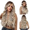 Wigs, Qi Bangs Big Waves Long Curly Hair Gradual Change Brown High Temperature Silk Chemical Fiber Wig Headgear
