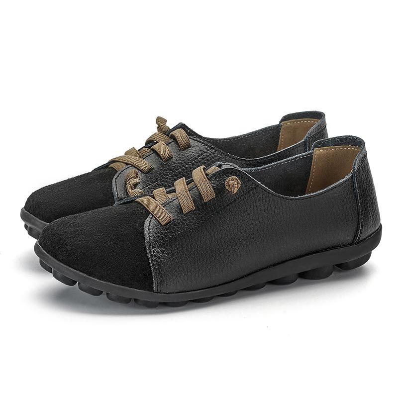 

Women s Genuine Leather Mother Ladies Shoes Flats Loafers Ballerina Lace Up Soft Moccains Plus Size 43 44 MX-052 35 чёрный