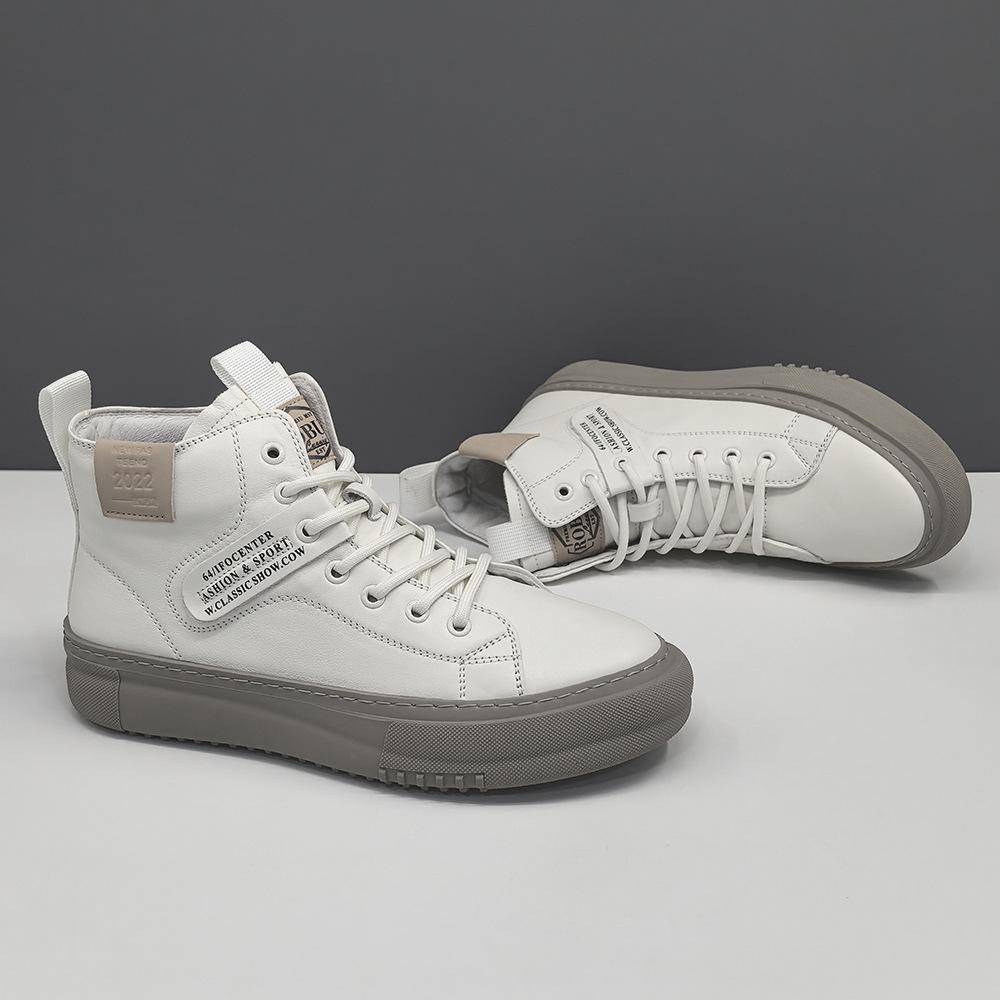 Leather High-Top Board Shoes Men'S Trendy Versatile Shoes European Station Men'S Shoes White Shoes Light Luxury High-End Casual Shoes Men