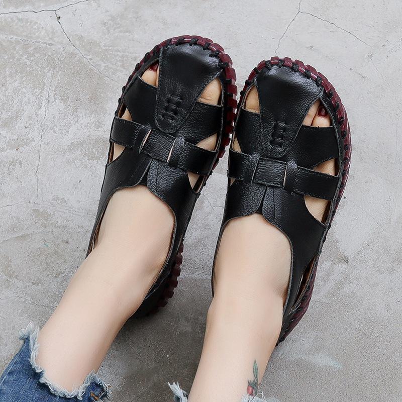 Leather Women's Shoes for Summer Comfort Soft Soles Anti Slip Flat Bottoms Middle-aged and Elderly Sandals for Women and Mothers