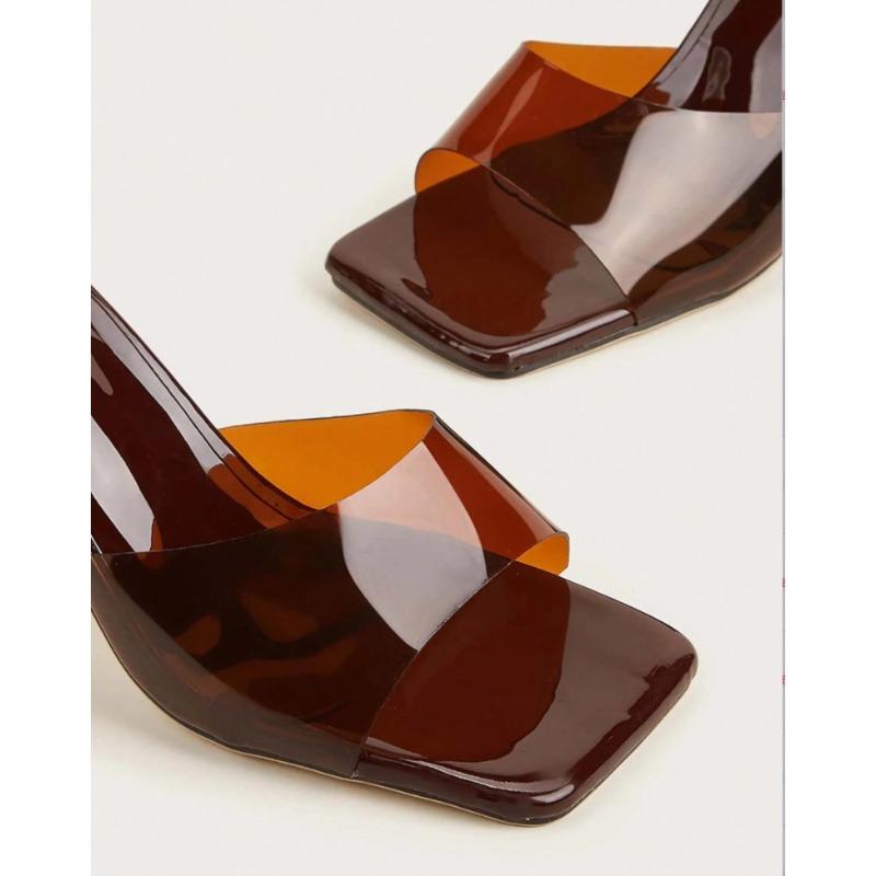

Triangle Strange Heel Square Toe Slippers Patent Leather Sexy Fashion Women Shoes Slides Green Solid 2025 Summer New Outdoor 35