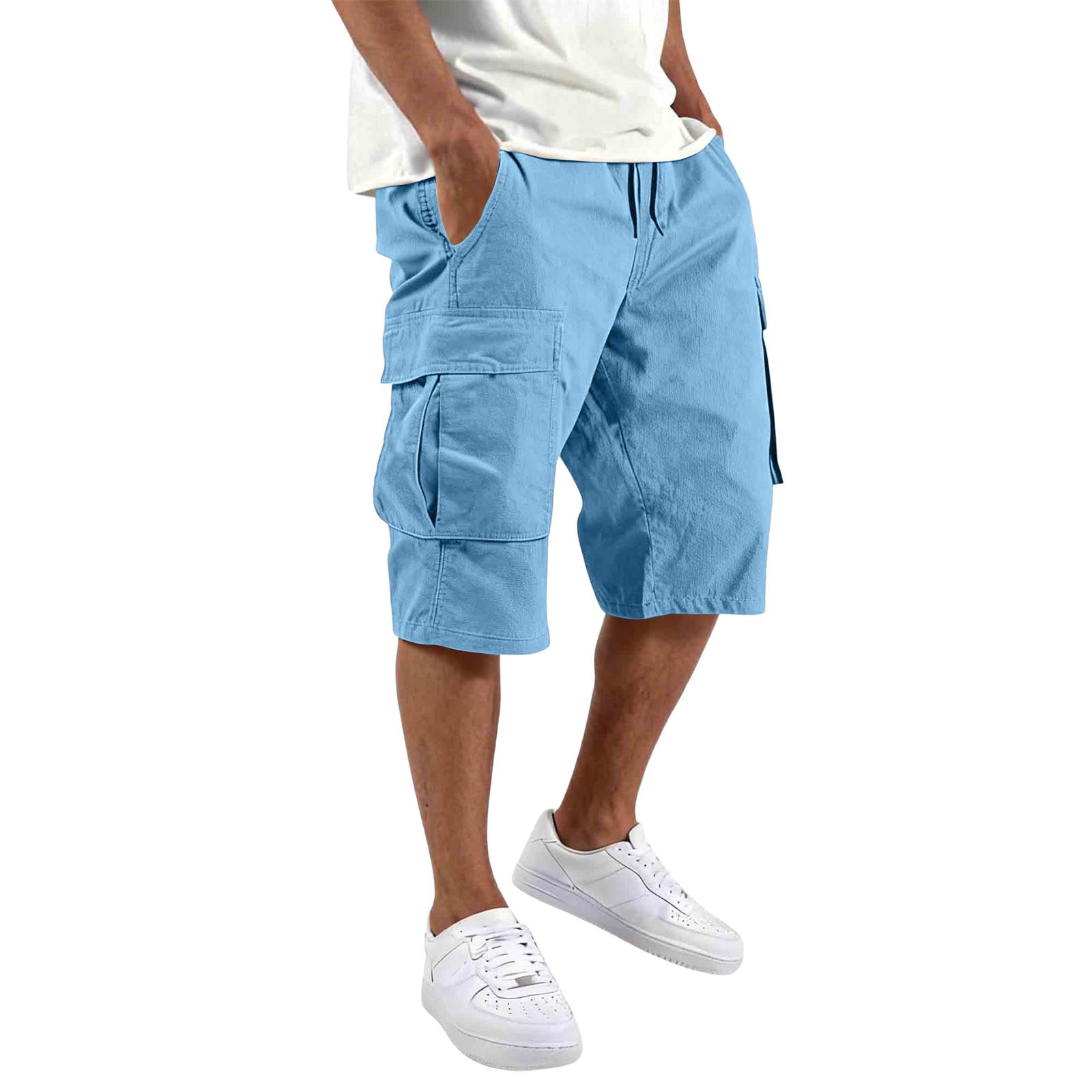 Ren Fashion Heren Relaxed Fit Cargo Shorts Met Meerdere Zakken Knie Lengte Katoen Casual Buiten Shorts XXXXL hemelsblauwe kleur