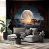 1 piece Tranquil Cave Forest Moon Scenery Tapestry - Polyester fabric, machine washable, suitable for living room, bedroom