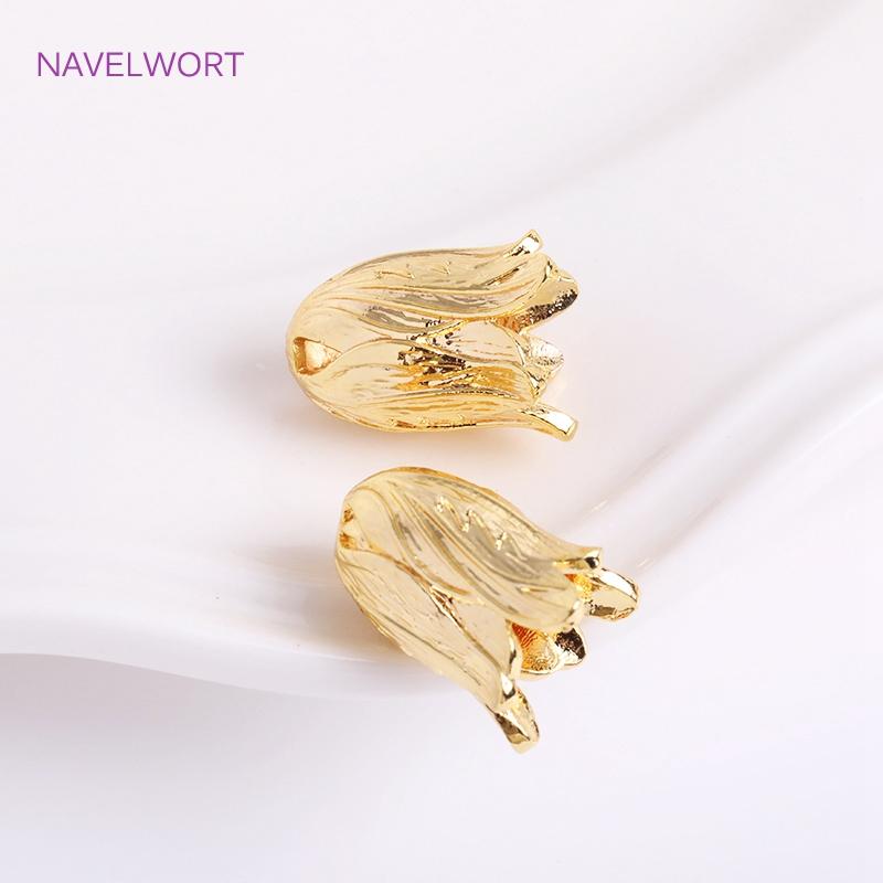 High Quality Brass Metal Tulip Floral Tassel Caps 14K Gold Plated Large Flower Bead Caps DIY Jewelry Making Accessories