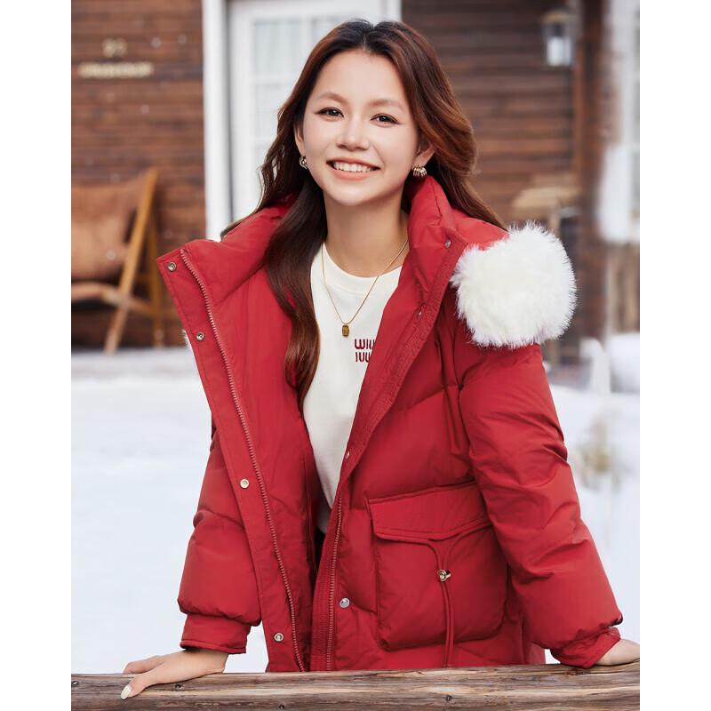 IEF Women's Petite Winter Mid-Length Hooded Down Jacket