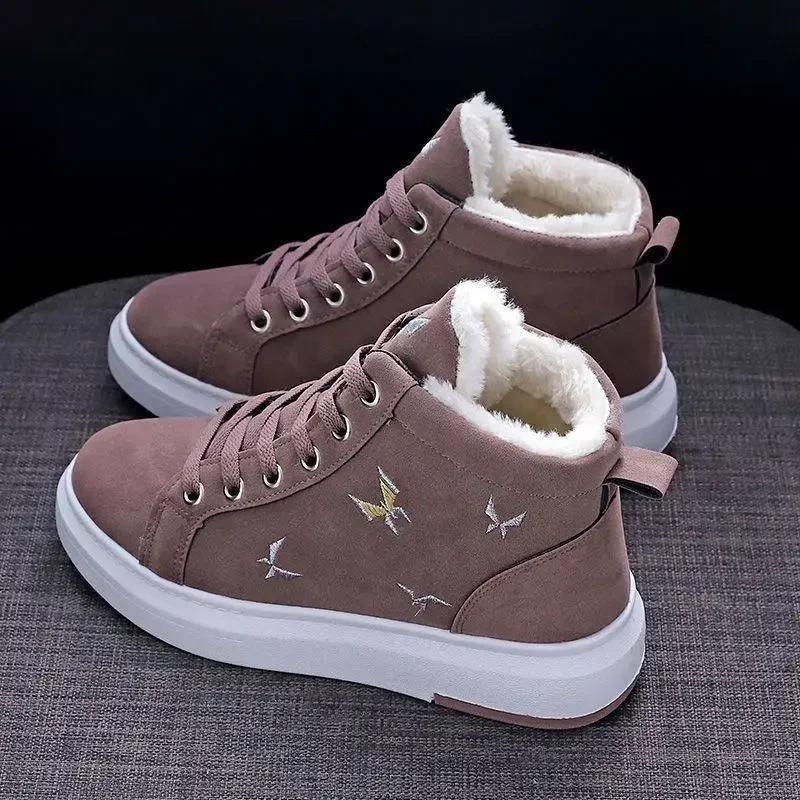 Fashion 2025Winter Boots Women Ankle Boots Warm PU Plush Winter Woman Shoes Sneakers Flats Lace Up Ladies Shoes Women Short Snow Boots