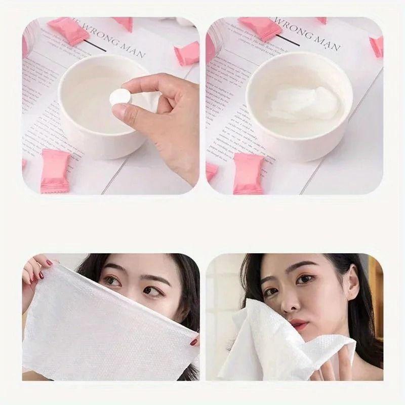 50pc Disposable Compressed Towels Portable Compressed Cotton Facial Wipes Instant Expansion Towels for Travel Outdoor Camping and Hygiene Use One Size