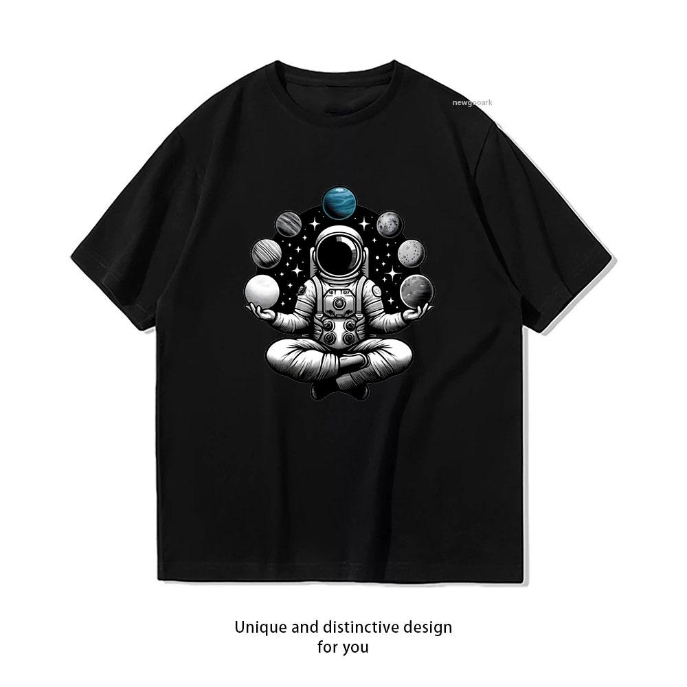 

Vintage Lotus Meditating Astronaut Zen Yoga Planet Classic TShirt Women Unisex Casual cotton printed t shirts camisetas tops S