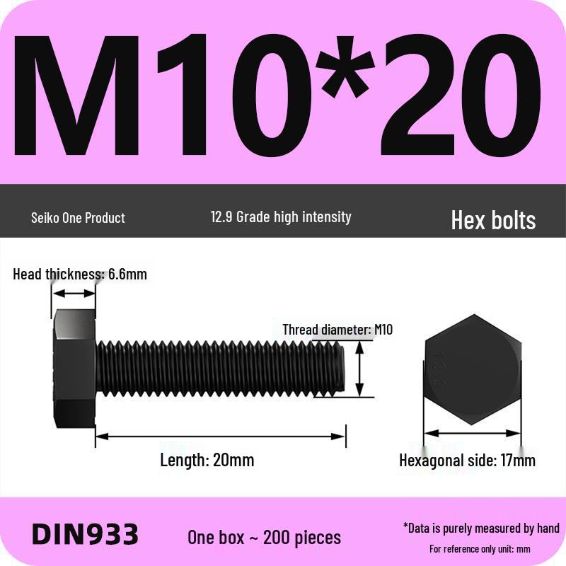 High Strength Class 12.9 Hex Bolt Set: M4-M16 Sizes