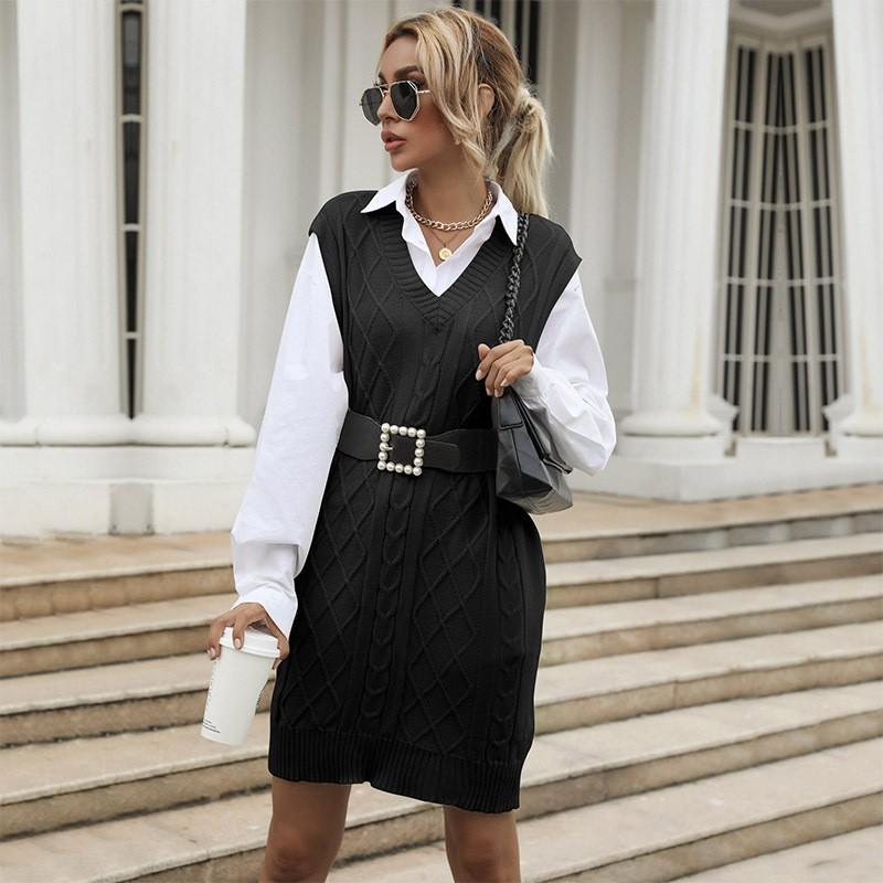 Womens Oversized V-Neck Long Knit Sweater Korean Style Plain Color Loose Fit Winter