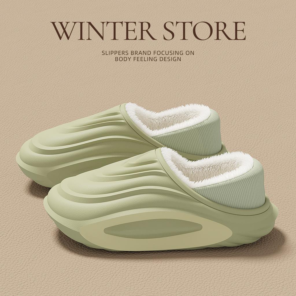 Waterproof cotton slippers, winter bag and indoor home non-slip thick-soled warm and velvet cotton shoes for outer wear.
