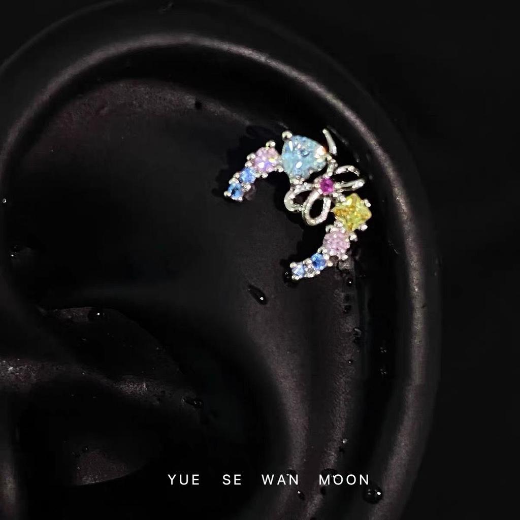Moonlit Cat Crystal Crescent Earrings