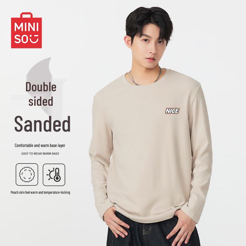 MINISO Men s Double-Sided Brushed Long Sleeve Round Neck T-Shirt 3XL