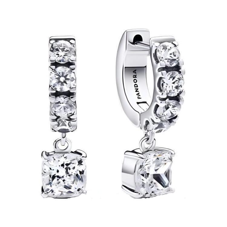 Pandora Pavé Inlay Solid Design 925 Silver Earrings Women earrings 293547C01 Box