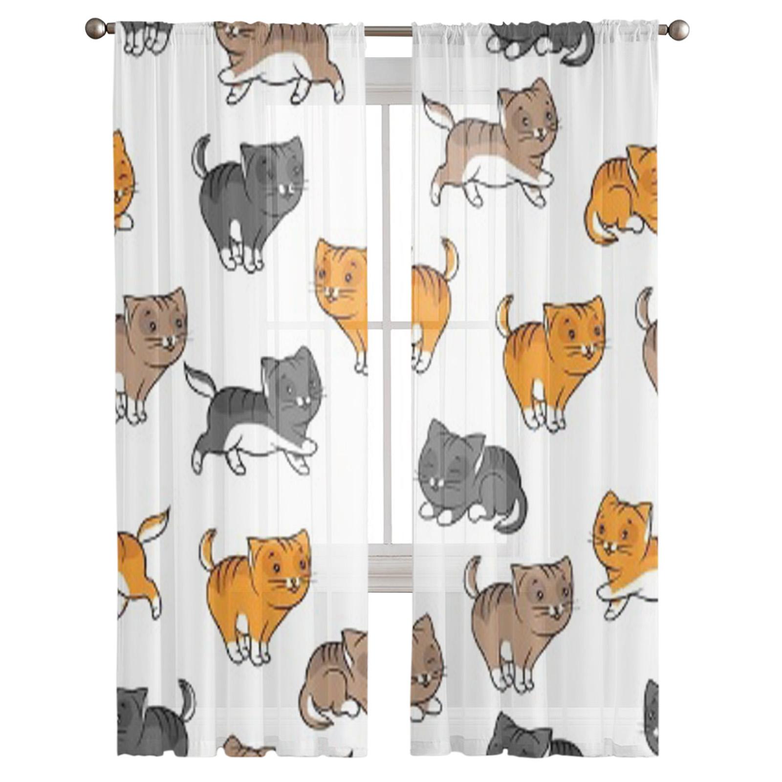 Забавные тюлевые прозрачные оконные шторы с забавными кошками для гостиной — фото 3