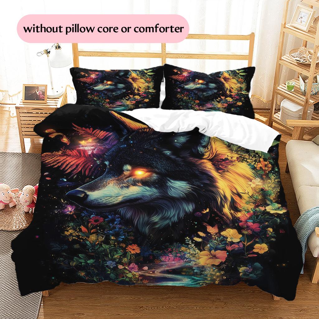 Floral wolf  Pattern Bedding Quilt Set Quilt Cover Pillowcase Home Decoration  Gift (1 * duvet cover + 2 * pillowcase, without core)