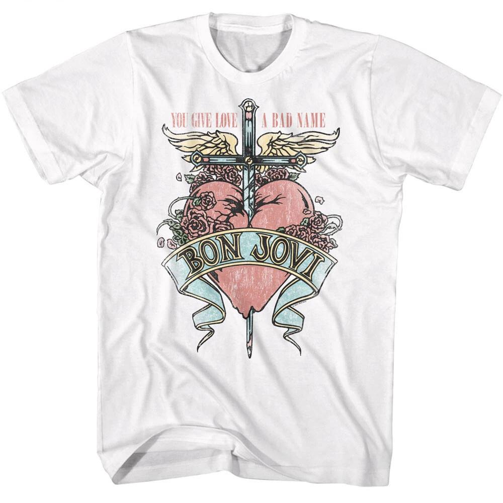 Bon Jovi Pierced Heart & Dagger You Give Love A Bad Name Men s T Shirt Merch 4XL