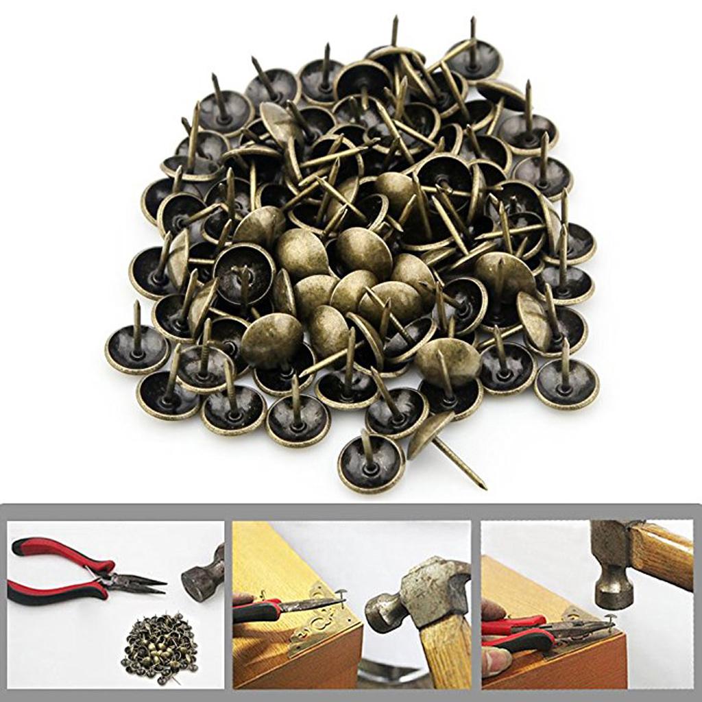 100 Pcs Furniture Upholstery Nail Antique Bronze Decorative Tacks Round for Head Pushpin for Sofa Home DIY Decor Hardwar