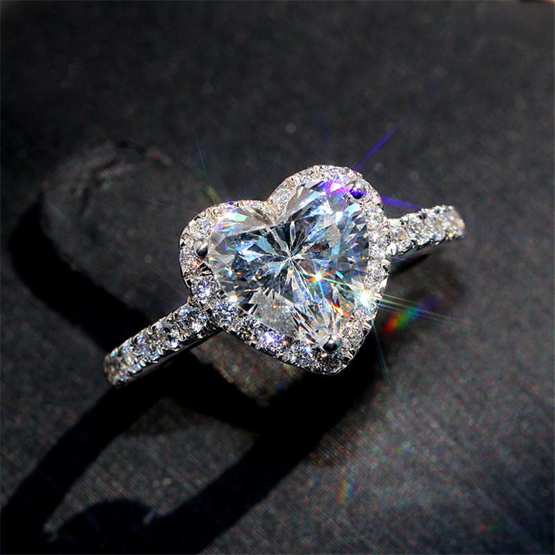 Heart Rings for Women Silver Color Wedding Engagement Bridal Jewelry Cubic Zirconia Stone Elegant Ring