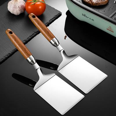 Edelstahl-Spatel mit quadratischem Kopf, Steak-Kochspatel, Pizzaschaufel, Pfannkuchen-Rindfleischwender, Schaber, Holzgriff, Grillutensilien für die Küche