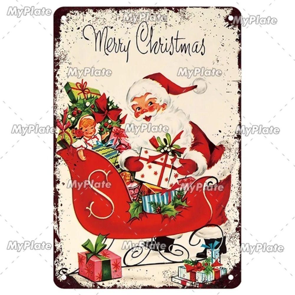 Vintage Christmas Metal Tin Sign Home Festive Wall Decor