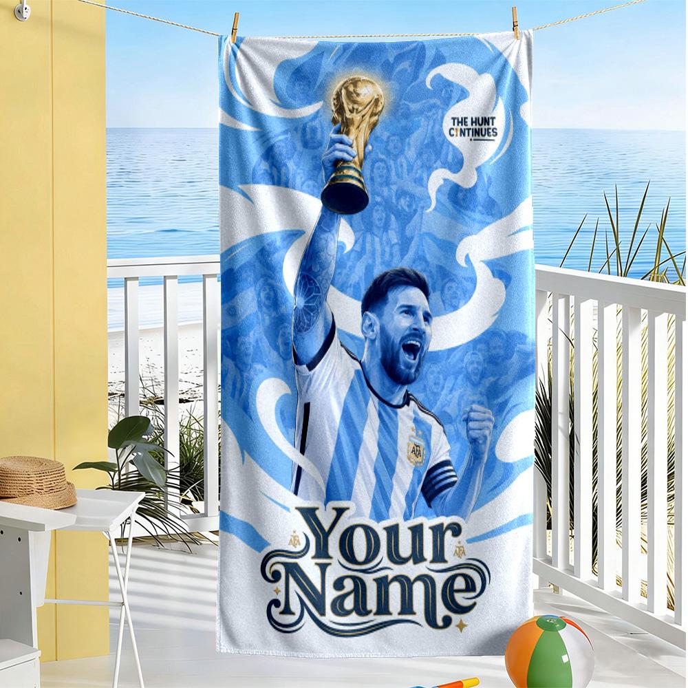 Football Messi Customizable Name Beach Towel Super Soft Microfiber Quickdry Fabric Perfect for Traveling Yoga Camping and Swimming