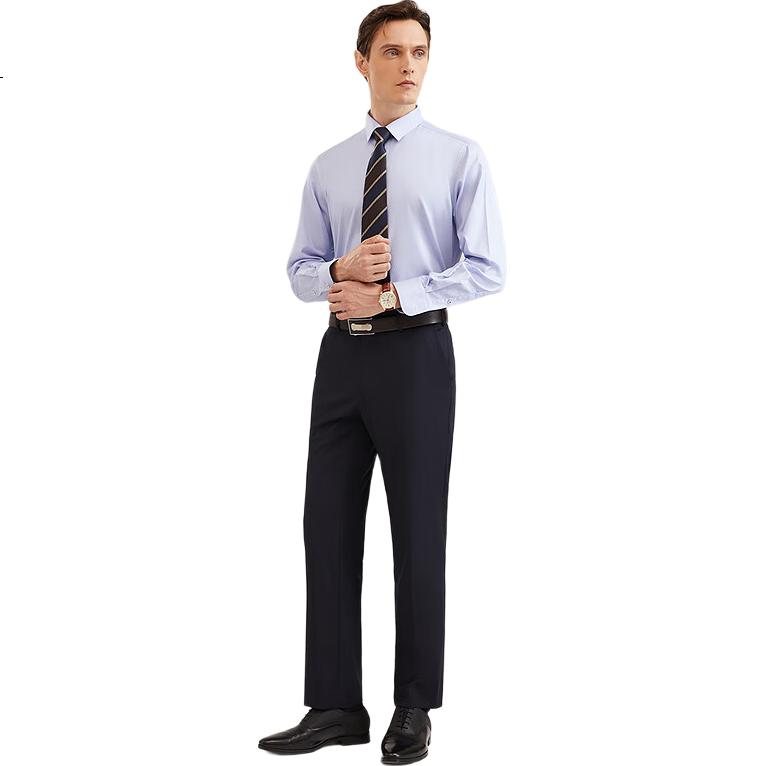 YOUNGOR Men's DP Wrinkle-Free Spring Long-Sleeve Shirt, Business Casual Pure Cotton Striped Shirt, 100163